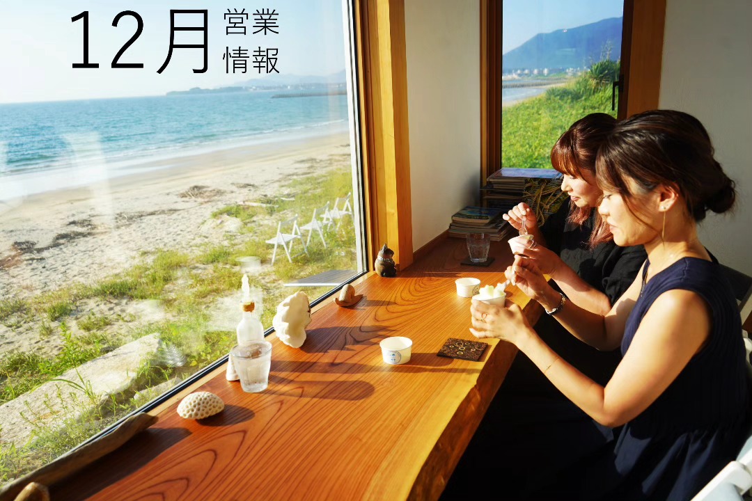 ビーチマンズカフェ綾羅木の窓際カウンターでジェラートを楽しむ様子（公式Instagramより）