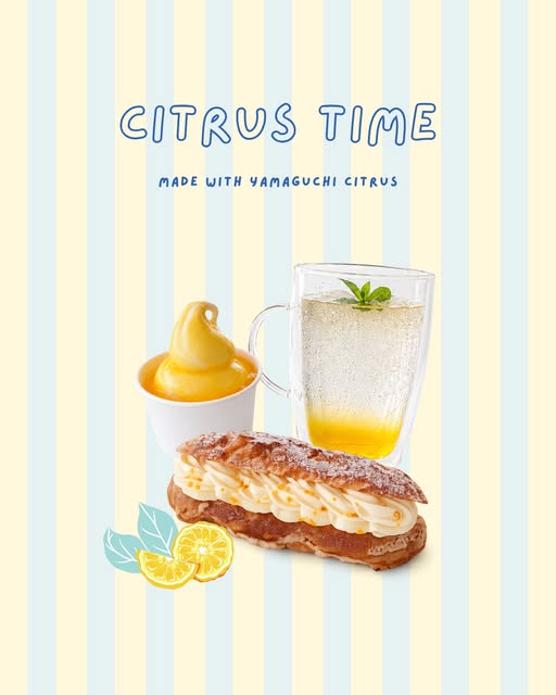 山口県産柑橘を使った「CITRUS TIME」のエクレア・ソフト・ドリンク（公式Instagramより）